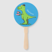 Cute grappengroene t rex dinosaur cartoon handwaaier (Voorkant)