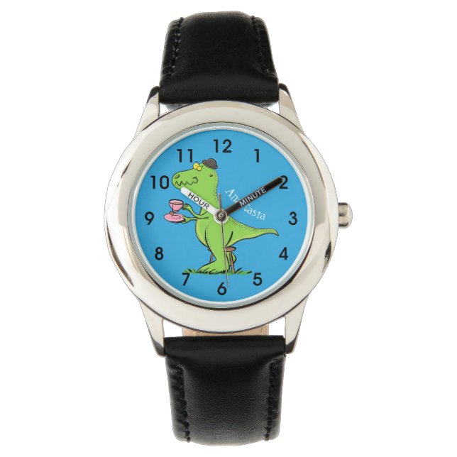 Cute grappengroene t rex dinosaur cartoon horloge (Voorkant)