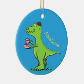 Cute grappengroene t rex dinosaur cartoon keramisch ornament (Rechts)