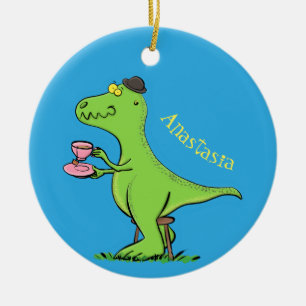 Cute grappengroene t rex dinosaur cartoon keramisch ornament