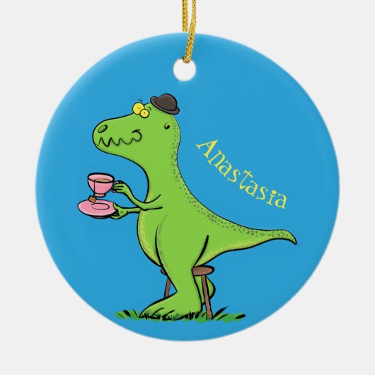 Cute grappengroene t rex dinosaur cartoon keramisch ornament (Voorkant)