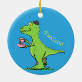 Cute grappengroene t rex dinosaur cartoon keramisch ornament (Achterkant)