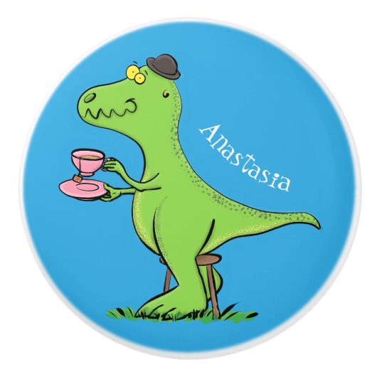 Cute grappengroene t rex dinosaur cartoon keramische knop (Voorkant)