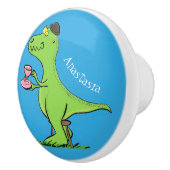 Cute grappengroene t rex dinosaur cartoon keramische knop (Rechts)