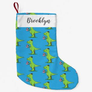 Cute grappengroene t rex dinosaur cartoon kleine kerstsok