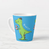 Cute grappengroene t rex dinosaur cartoon latte mok (Linkerhoek)