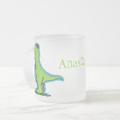 Cute grappengroene t rex dinosaur cartoon matglas koffiemok (Voorkant links)