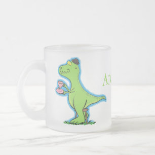 Cute grappengroene t rex dinosaur cartoon matglas koffiemok