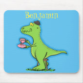 Cute grappengroene t rex dinosaur cartoon muismat (Voorkant)