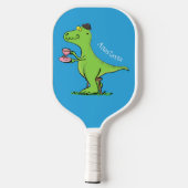 Cute grappengroene t rex dinosaur cartoon pickleball paddle (Achterkant)