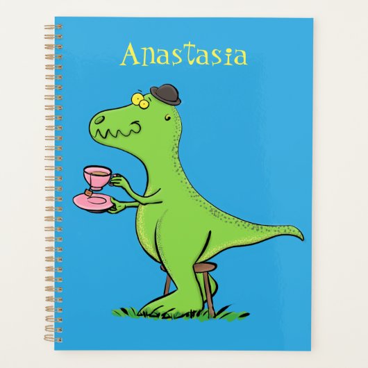 Cute grappengroene t rex dinosaur cartoon planner (Voorkant)