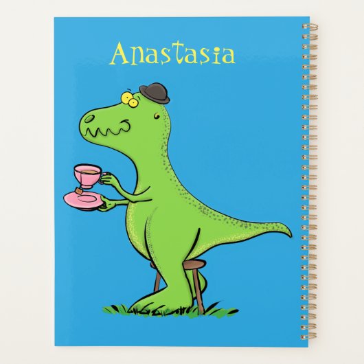 Cute grappengroene t rex dinosaur cartoon planner (Achterkant)