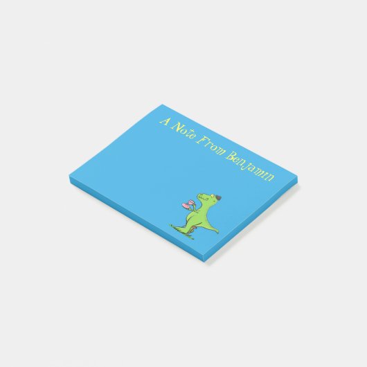 Cute grappengroene t rex dinosaur cartoon post-it® notes (Schuin)