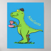 Cute grappengroene t rex dinosaur cartoon poster (Voorkant)
