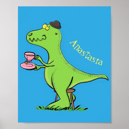 Cute grappengroene t rex dinosaur cartoon poster (Voorkant)