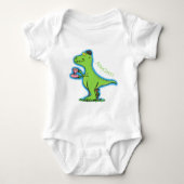 Cute grappengroene t rex dinosaur cartoon romper (Voorkant)