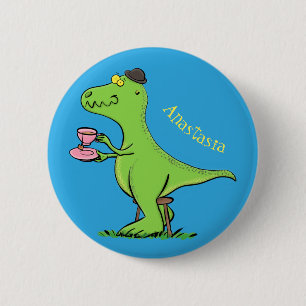 Cute grappengroene t rex dinosaur cartoon ronde button 5,7 cm