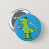 Cute grappengroene t rex dinosaur cartoon ronde button 5,7 cm (Voorkant /achterkant)