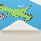 Cute grappengroene t rex dinosaur cartoon sherpa deken (3/4)