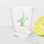 Cute grappengroene t rex dinosaur cartoon shot glas (Achterkant)