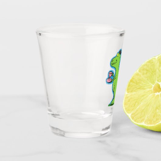 Cute grappengroene t rex dinosaur cartoon shot glas (Links)