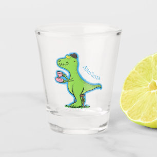Cute grappengroene t rex dinosaur cartoon shot glas