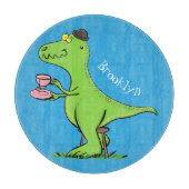 Cute grappengroene t rex dinosaur cartoon snijplank (Voorkant)