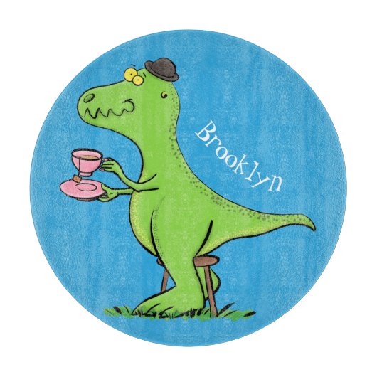 Cute grappengroene t rex dinosaur cartoon snijplank (Voorkant)