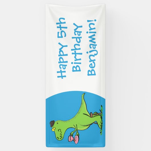 Cute grappengroene t rex dinosaur cartoon spandoek (Verticaal)