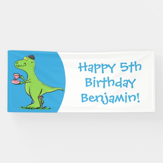 Cute grappengroene t rex dinosaur cartoon spandoek (Horizontaal)