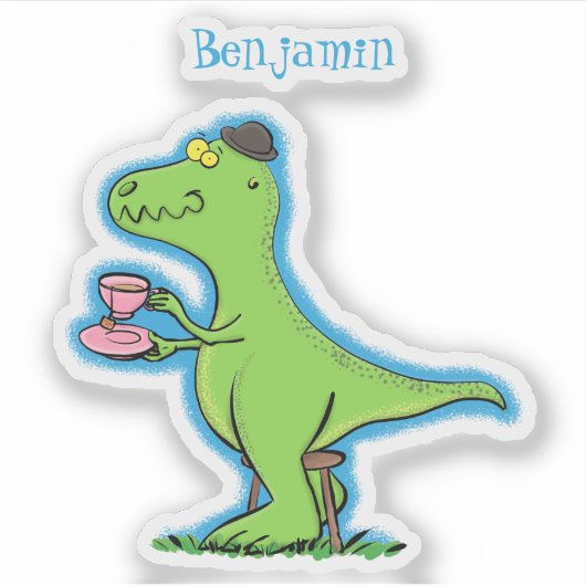 Cute grappengroene t rex dinosaur cartoon sticker (Voorkant)