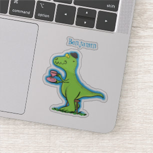 Cute grappengroene t rex dinosaur cartoon sticker