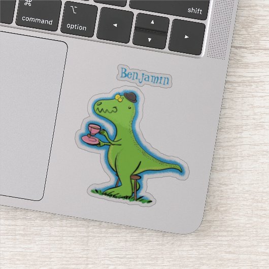 Cute grappengroene t rex dinosaur cartoon sticker (Detail)