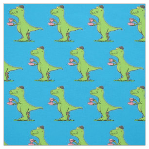 Cute grappengroene t rex dinosaur cartoon stof