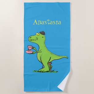 Cute grappengroene t rex dinosaur cartoon strandlaken