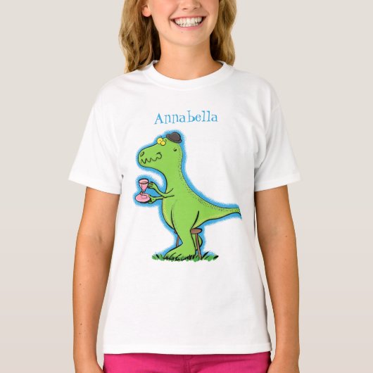 Cute grappengroene t rex dinosaur cartoon t-shirt (Voorkant)