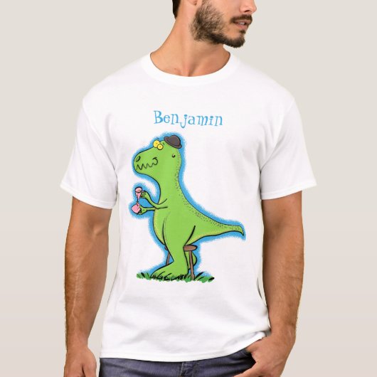 Cute grappengroene t rex dinosaur cartoon t-shirt (Voorkant)