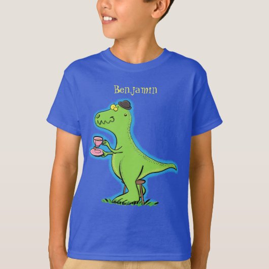 Cute grappengroene t rex dinosaur cartoon t-shirt (Voorkant)