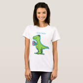 Cute grappengroene t rex dinosaur cartoon t-shirt (Voorkant volledig)