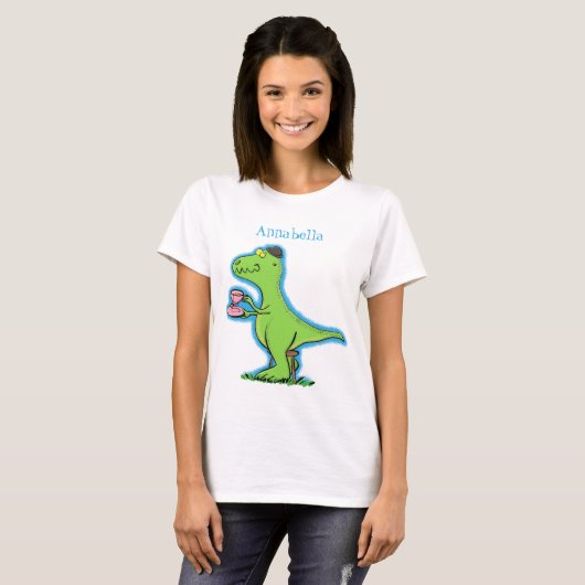 Cute grappengroene t rex dinosaur cartoon t-shirt (Voorkant volledig)