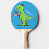 Cute grappengroene t rex dinosaur cartoon tafeltennisbatje (Achterkant)