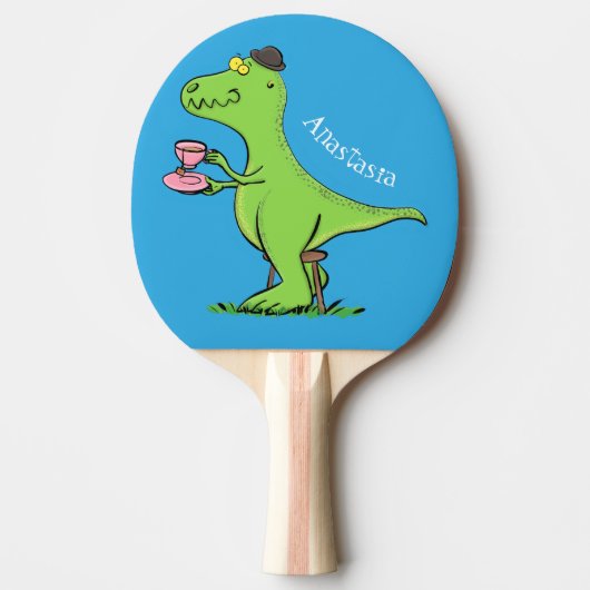 Cute grappengroene t rex dinosaur cartoon tafeltennisbatje (Voorkant)