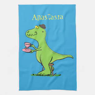 Cute grappengroene t rex dinosaur cartoon theedoek