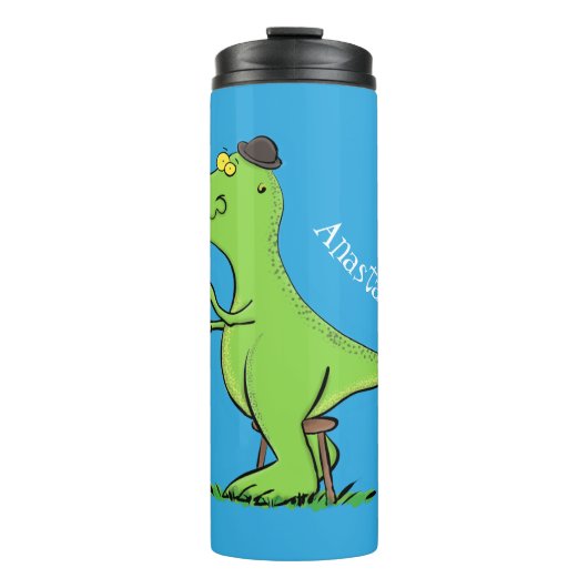 Cute grappengroene t rex dinosaur cartoon thermosbeker (Voorkant)