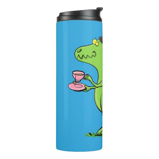 Cute grappengroene t rex dinosaur cartoon thermosbeker (Gedraaid links)