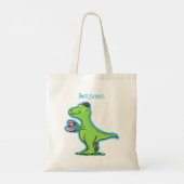 Cute grappengroene t rex dinosaur cartoon tote bag (Achterkant)
