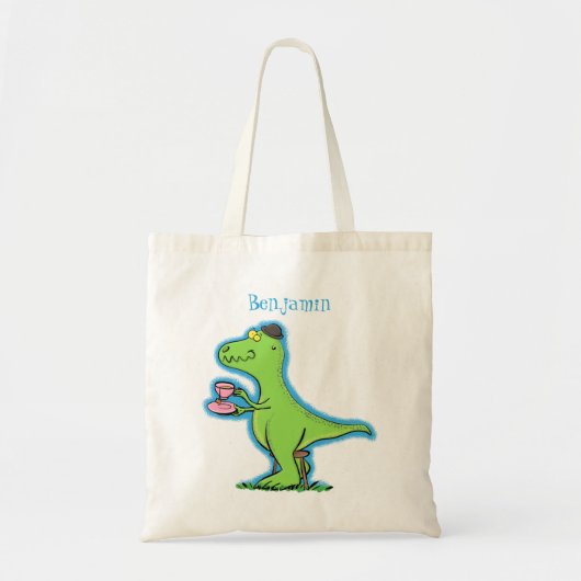 Cute grappengroene t rex dinosaur cartoon tote bag (Voorkant)