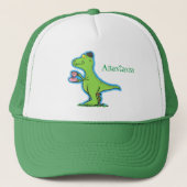 Cute grappengroene t rex dinosaur cartoon trucker pet (Voorkant)