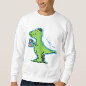 Cute grappengroene t rex dinosaur cartoon trui (Voorkant)