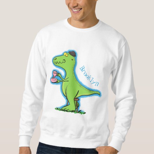 Cute grappengroene t rex dinosaur cartoon trui (Voorkant)